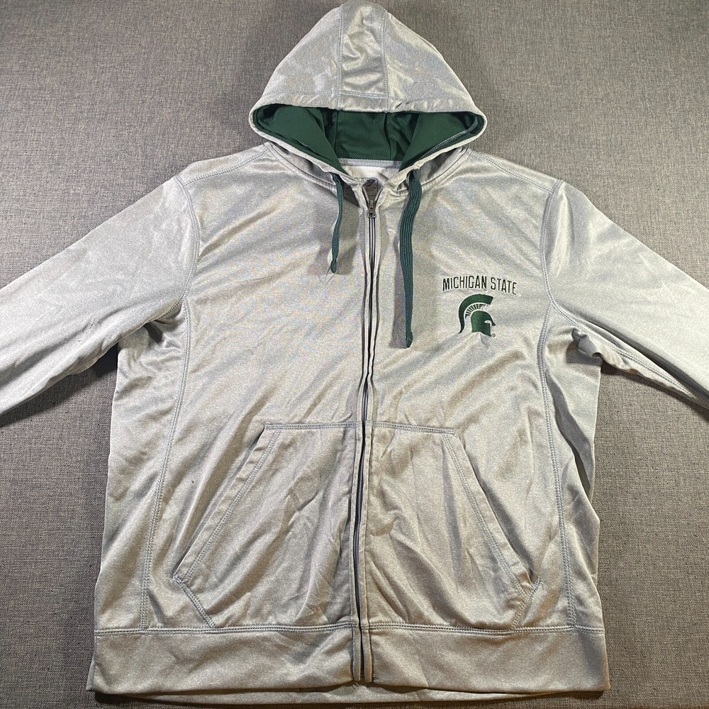 Michigan State Spartans Jacket Men XL Grey Full Zip Lightweight Hoodie J America